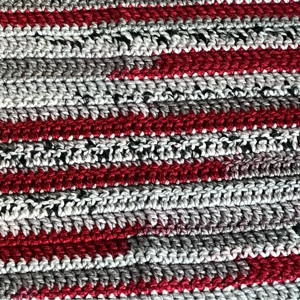 New Handmade Crochet Black, Gray, & Red Blanket